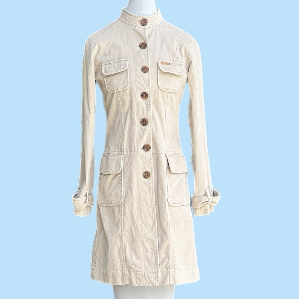 Tommy Jeans Vintage Velvet Trench  Coat Khaki Cream  Med Cute Great Condition
